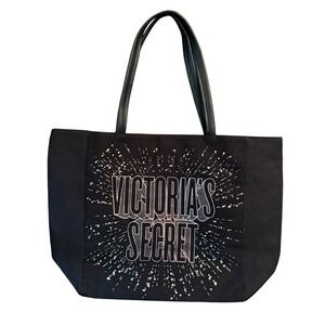 Victoria's Secret Black Tote Bag Sparkle Starburst‎ Large Canvas Large  Capacity